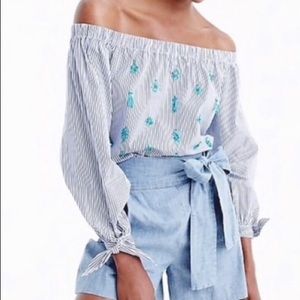 J Crew Embellished Pinstripe Top